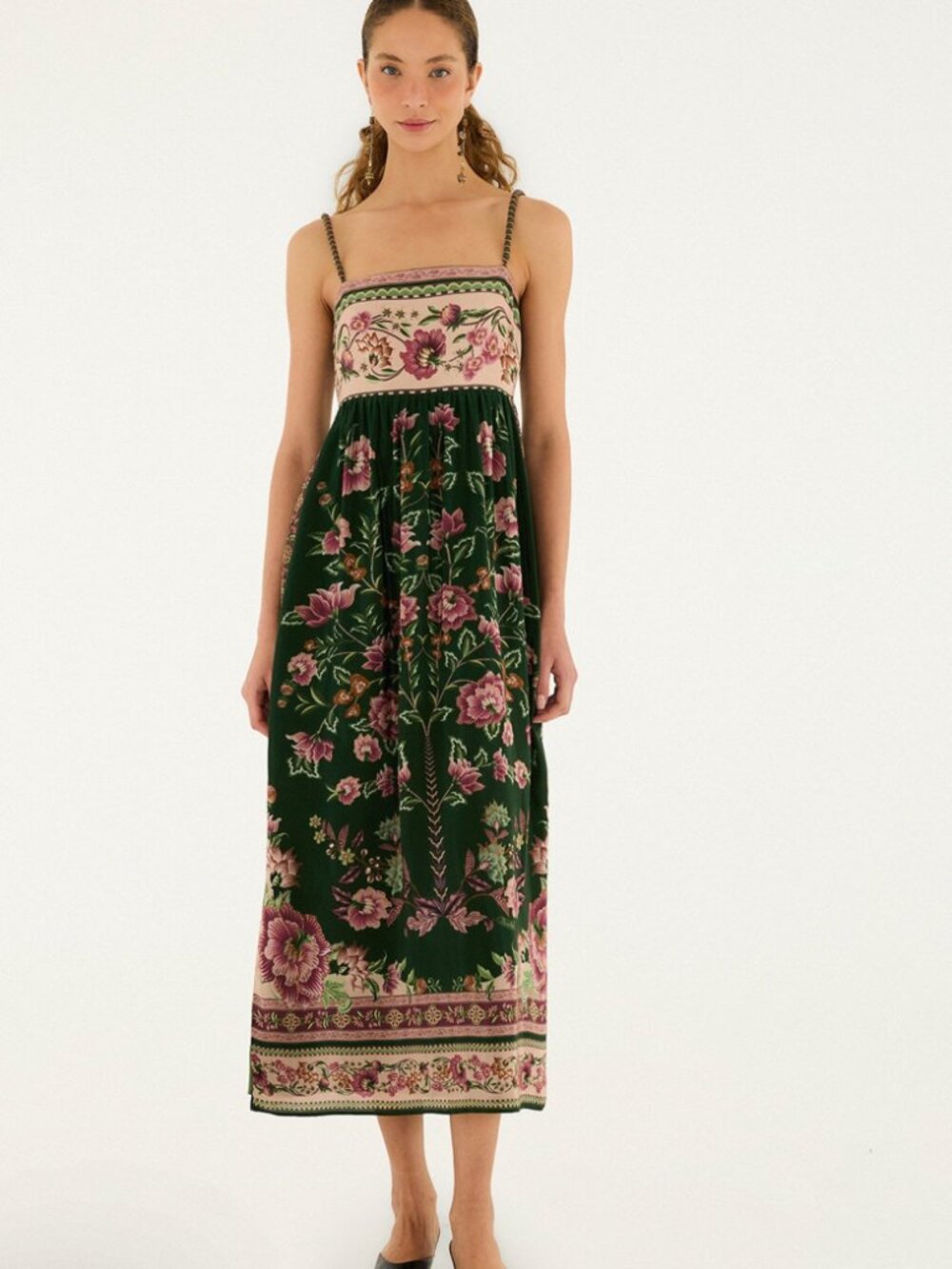 Farm Rio Green Flowering Garden Tree Sleveless Midi Dress XXS